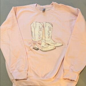 Pink Sweatshirt with Floral Cowboy Boots Design